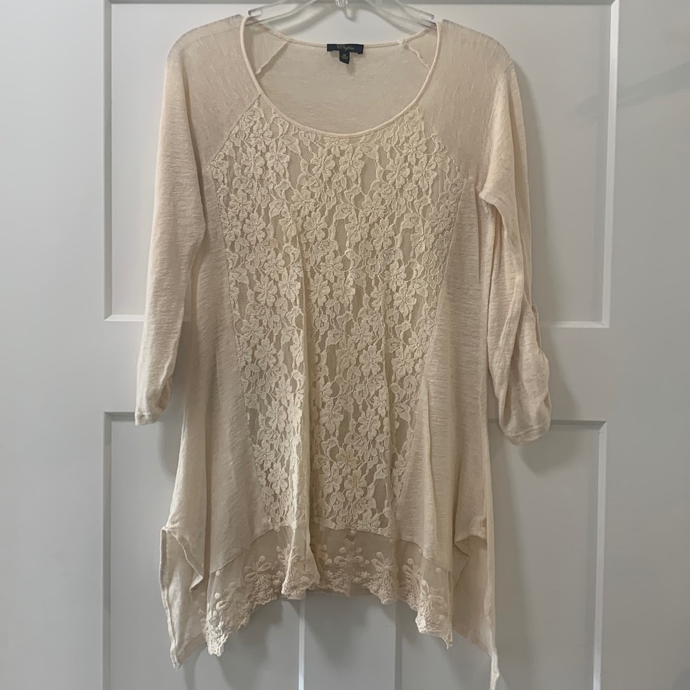 Ivory 3/4 Length Shirt with Lace